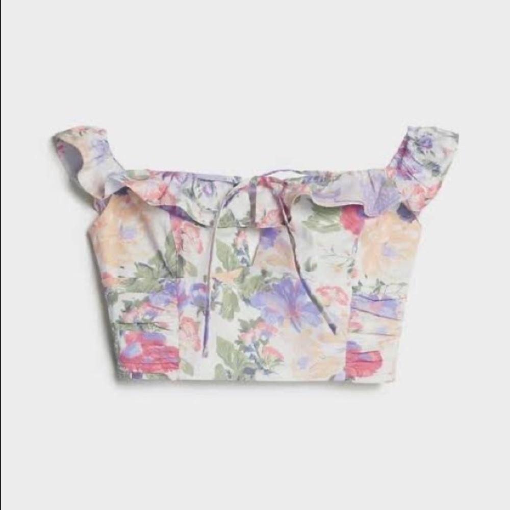 BERSHKA Peasant Floral Crop Top - Picture 5 of 11